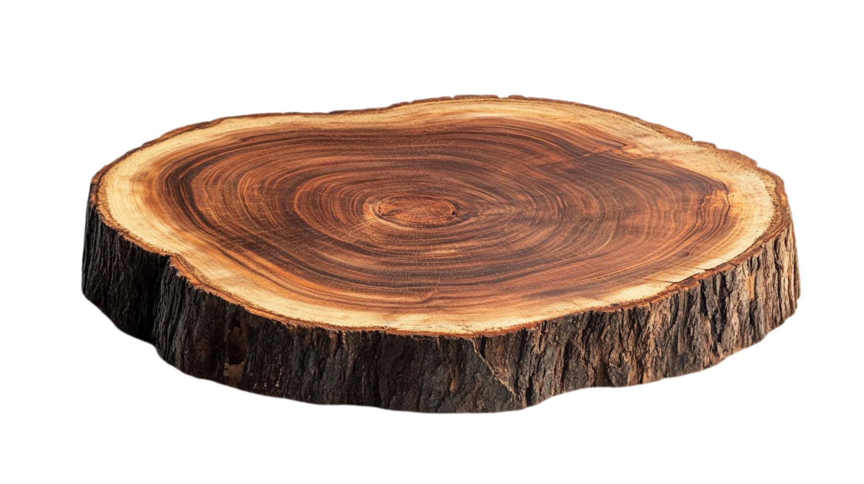 Wooden slice tree trunk cross section texture surface isolated on transparent background png
