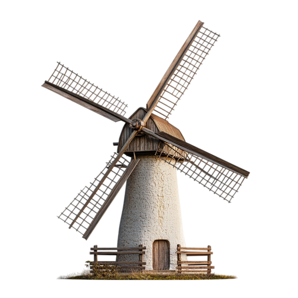 Vintage windmill structure architecture old building isolated on transparent background png