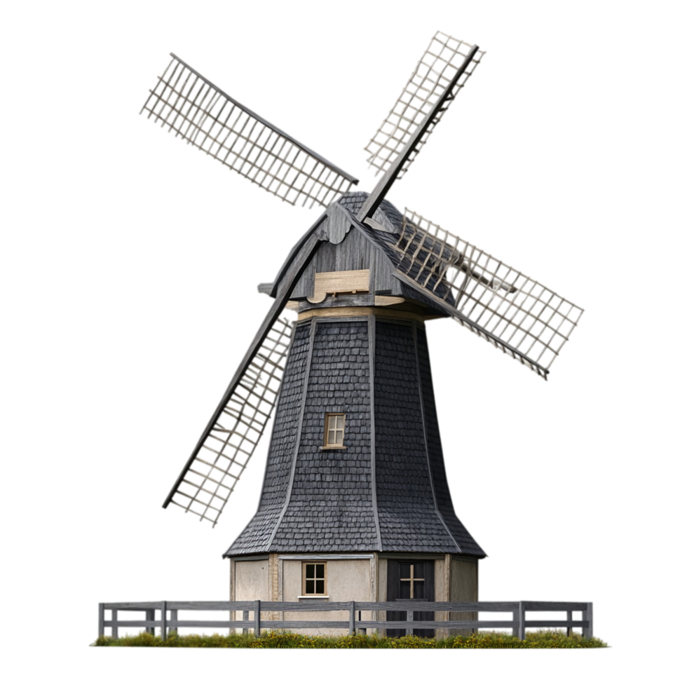 Vintage windmill structure architectural design scene isolated on transparent background png