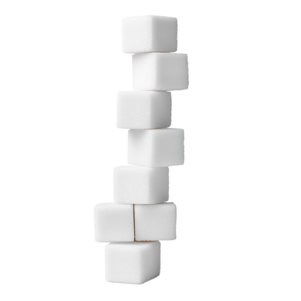 White sugar cubes stacked on a plain simple background isolated on transparent background png