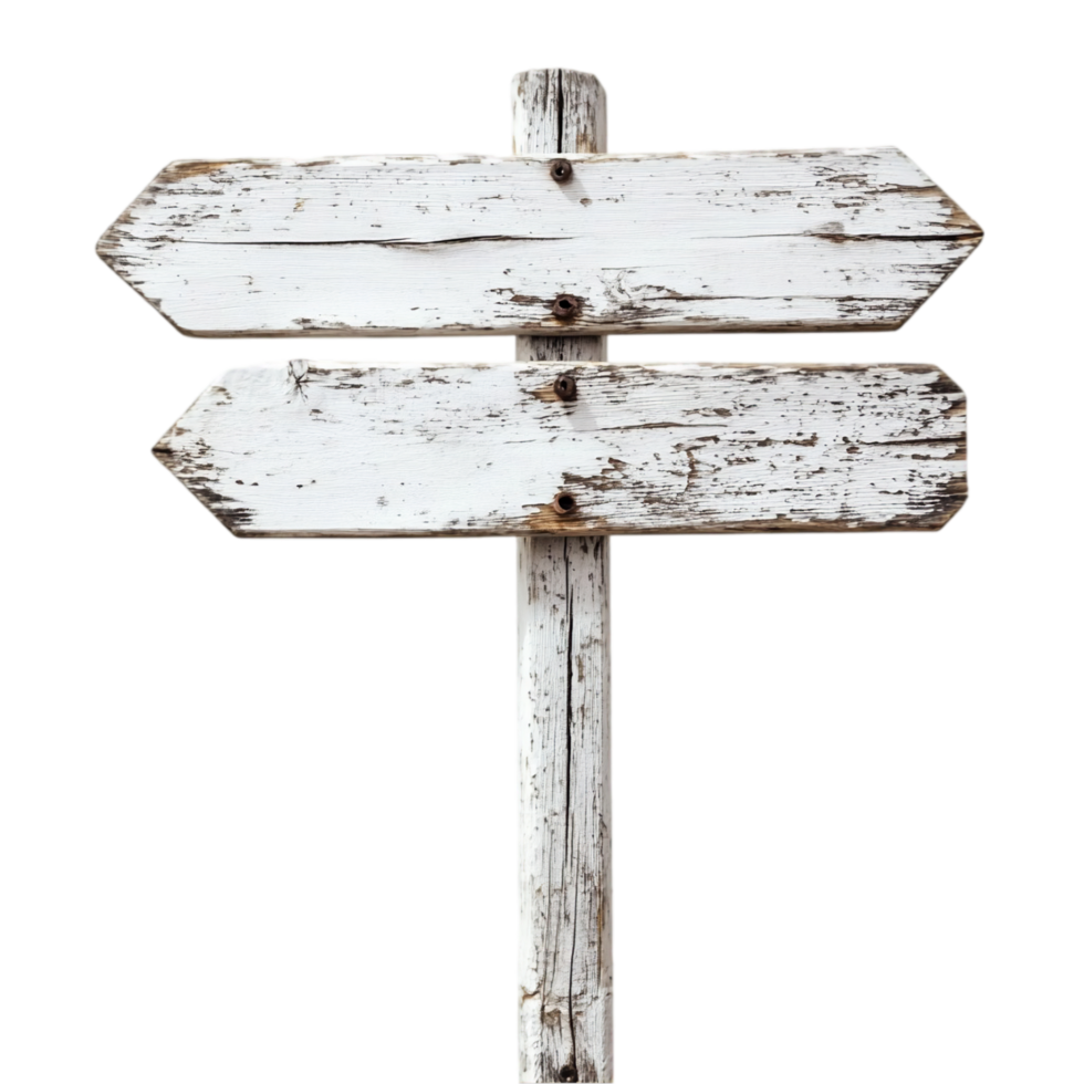 Rustic wooden directional sign with arrow shape design isolated on transparent background png