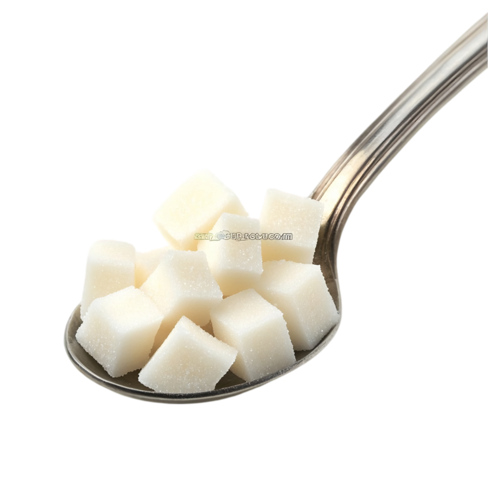 Spoonful of white sugar cubes sweet food ingredient diet isolated on transparent background png