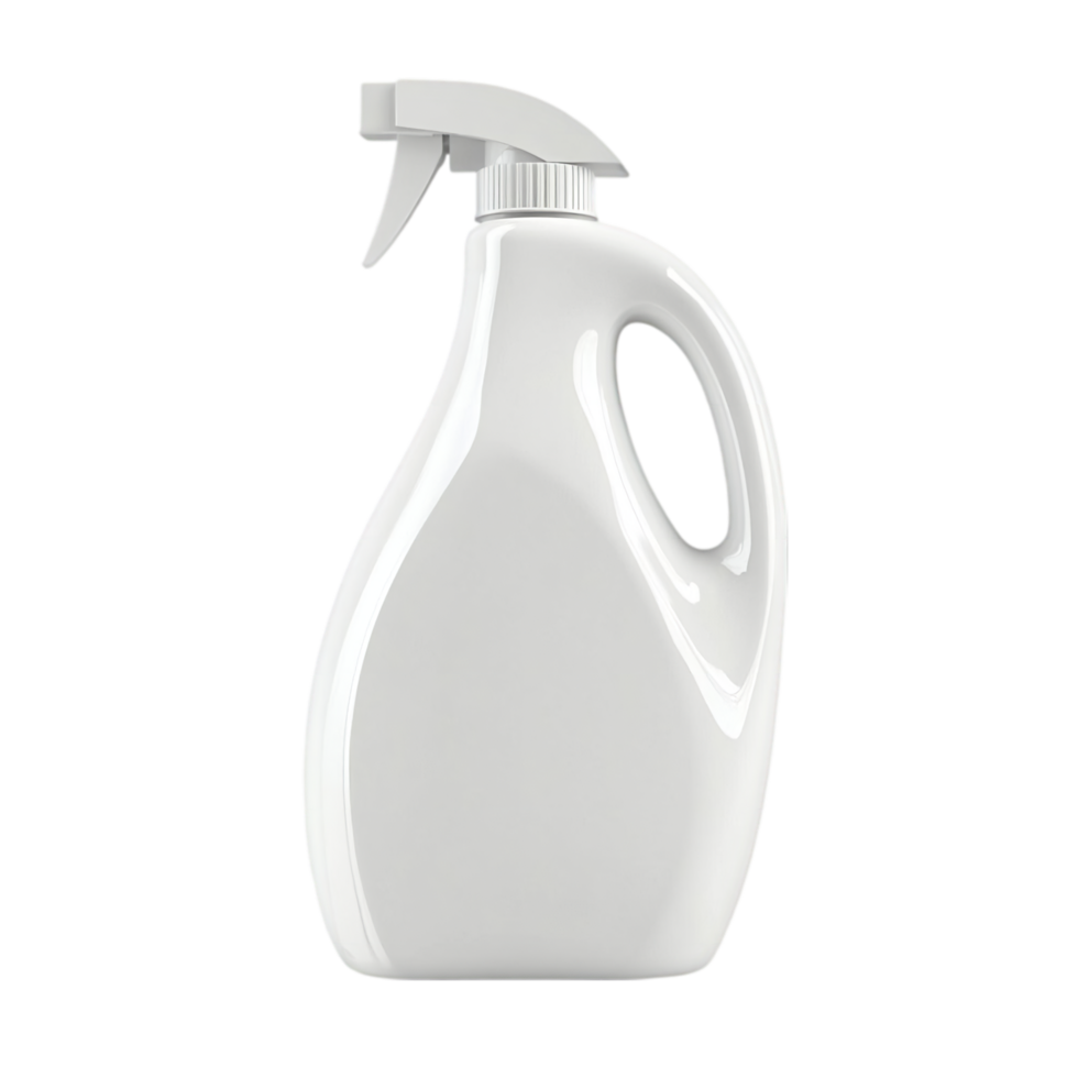 White plastic spray bottle cleaner liquid container mock isolated on transparent background png