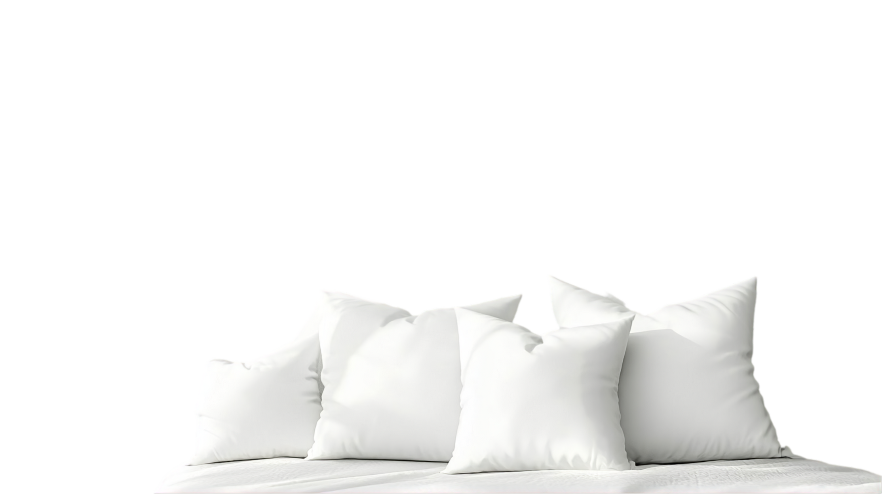 Soft white bedding pillows arrangement home interior isolated on transparent background png