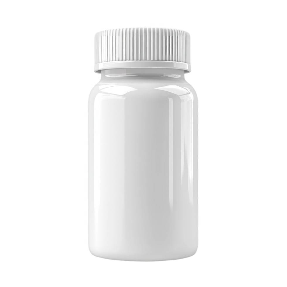 White plastic bottle for medicine or pills container mockup isolated on transparent background png