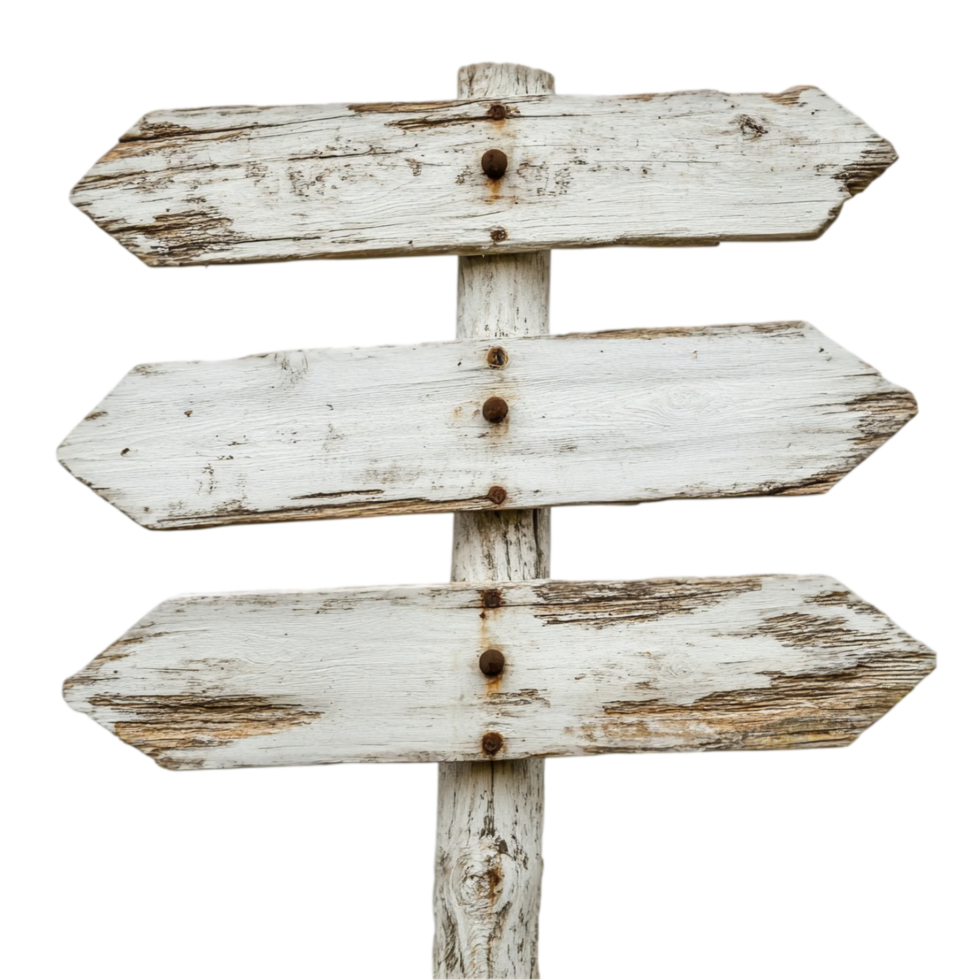 Rustic wooden directional signs for navigation concept isolated on transparent background png