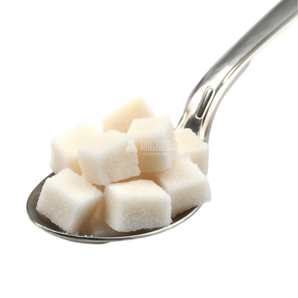 Sugar cubes on a spoon close up sweet food photography isolated on transparent background png