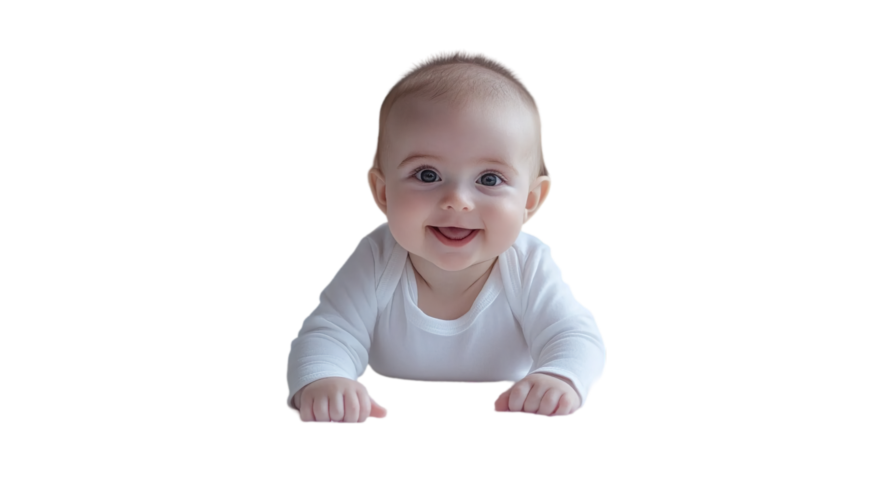 Adorable infant smiling lying down on tummy cut out art isolated on transparent background png