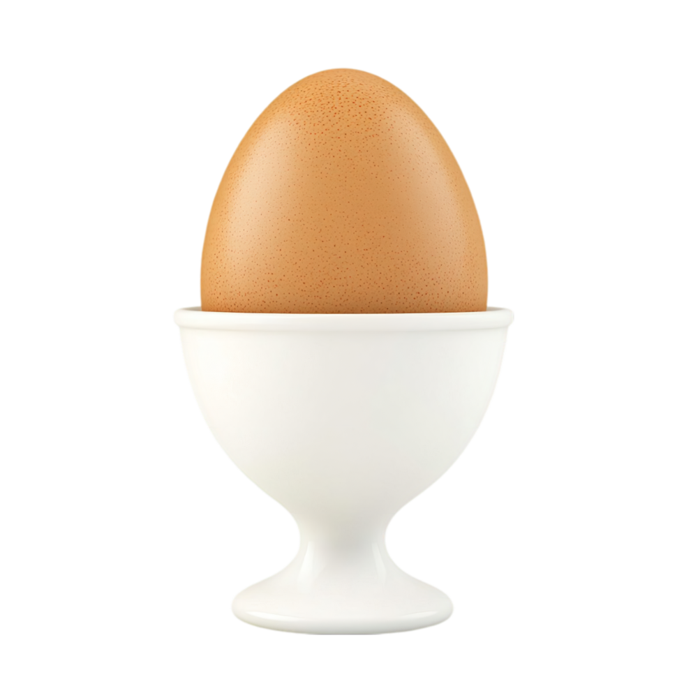 Brown egg in white eggcup breakfast food still life art isolated on transparent background png