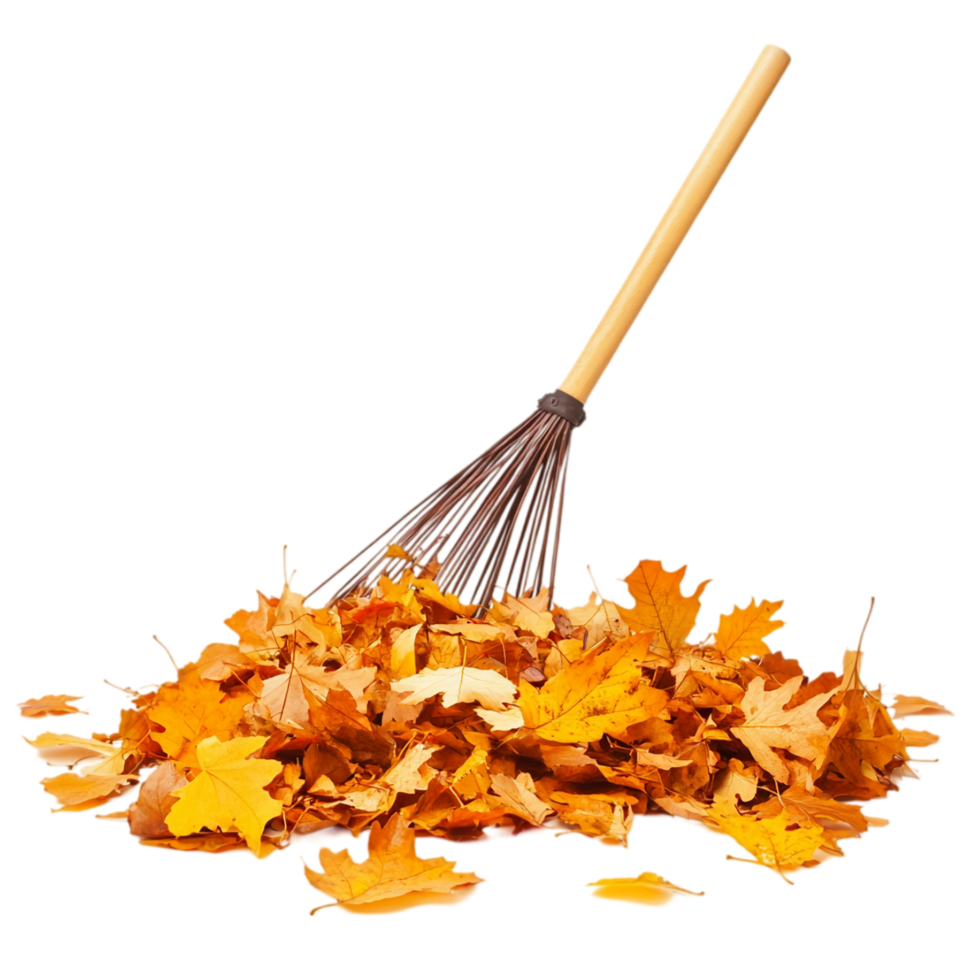 Autumn leaves and broom cleaning seasonal yard work fall isolated on transparent background png