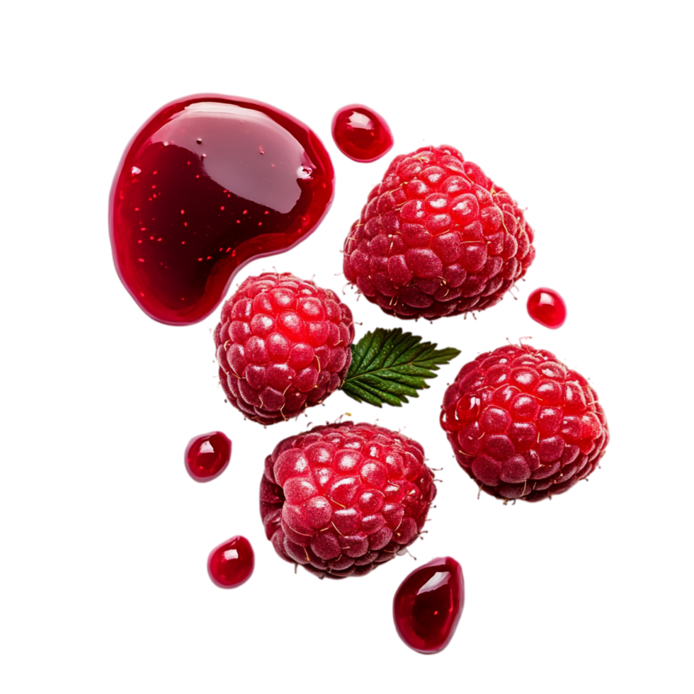 Fresh raspberries with red juice on a plain background isolated on transparent background png