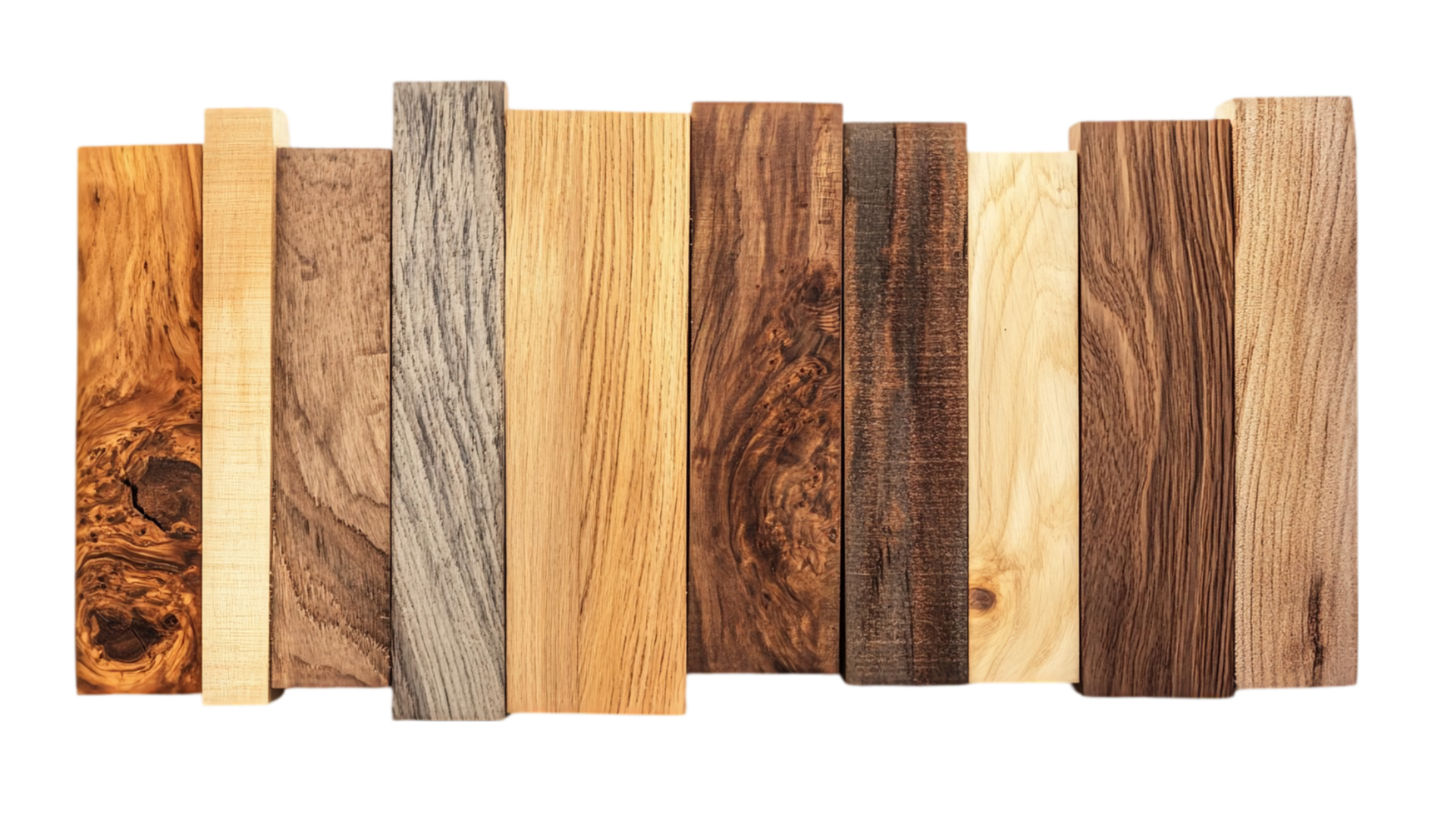 Assorted wooden planks lumber timber woodgrain texture isolated on transparent background png