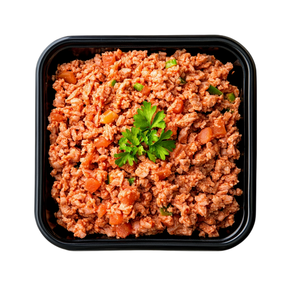 Ground turkey with vegetables in a container meal prep isolated on transparent background png