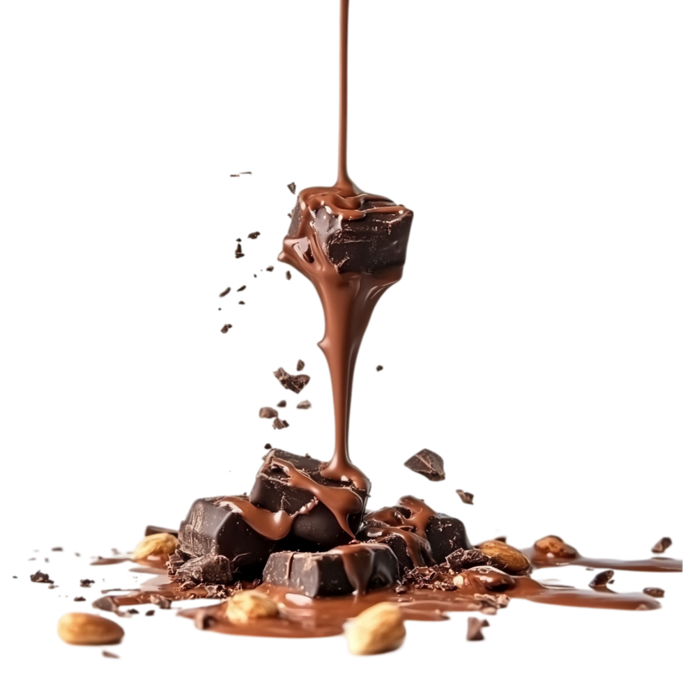 Delicious chocolate dessert with nuts and liquid topping isolated on transparent background png
