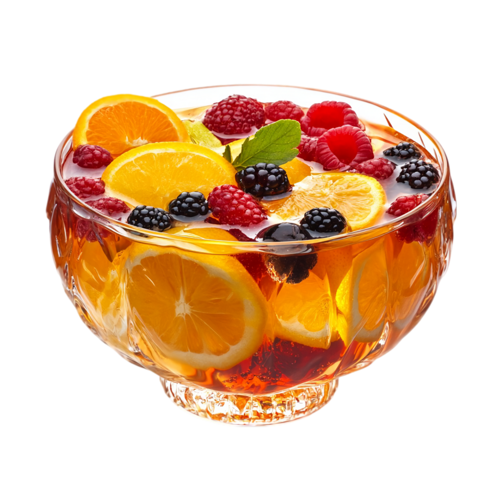 Refreshing fruit punch with citrus and berries in bowl isolated on transparent background png