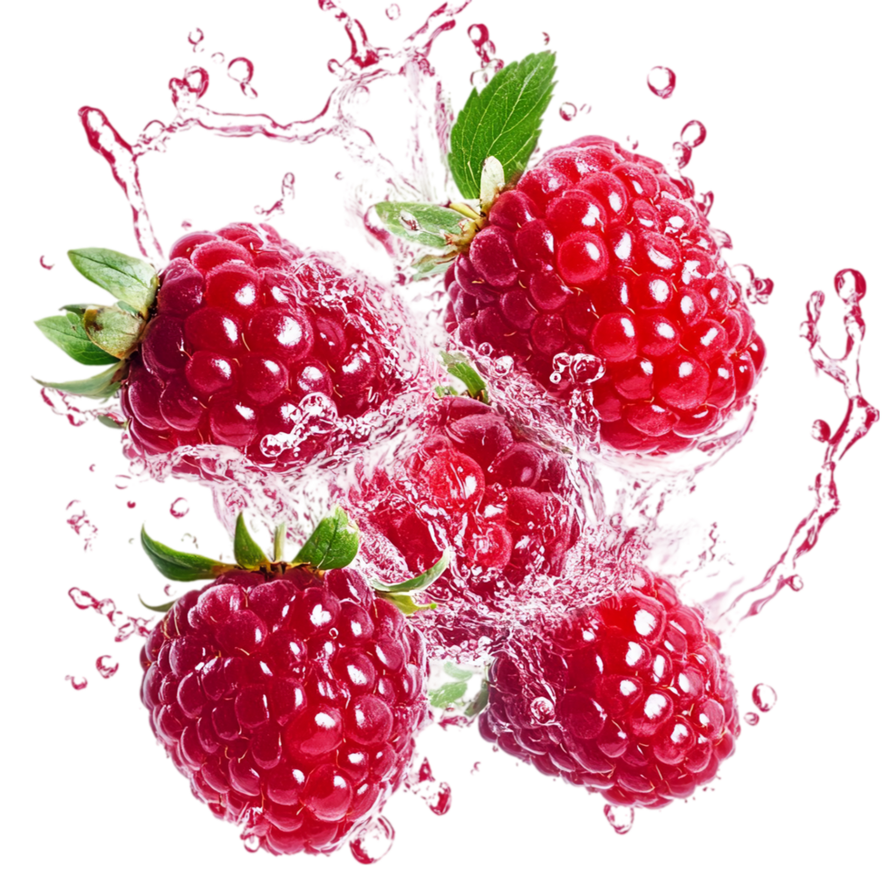 Fresh raspberries with water splash fruit food dessert isolated on transparent background png