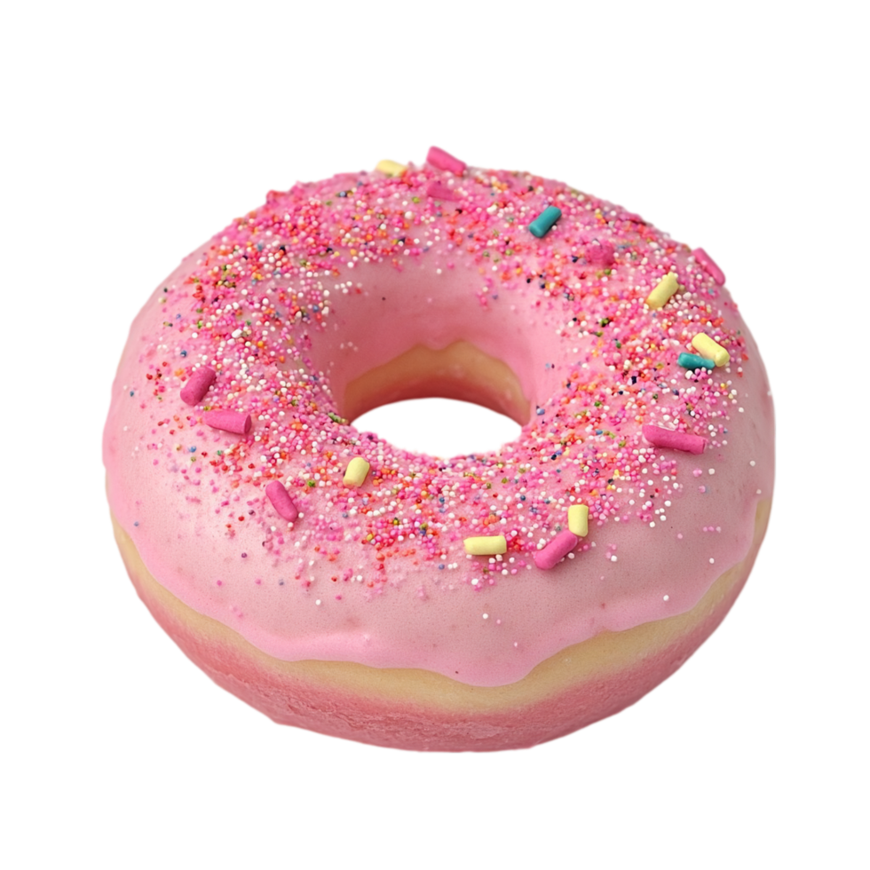 Delicious pink donut with sprinkles sweet treat bakery isolated on transparent background png