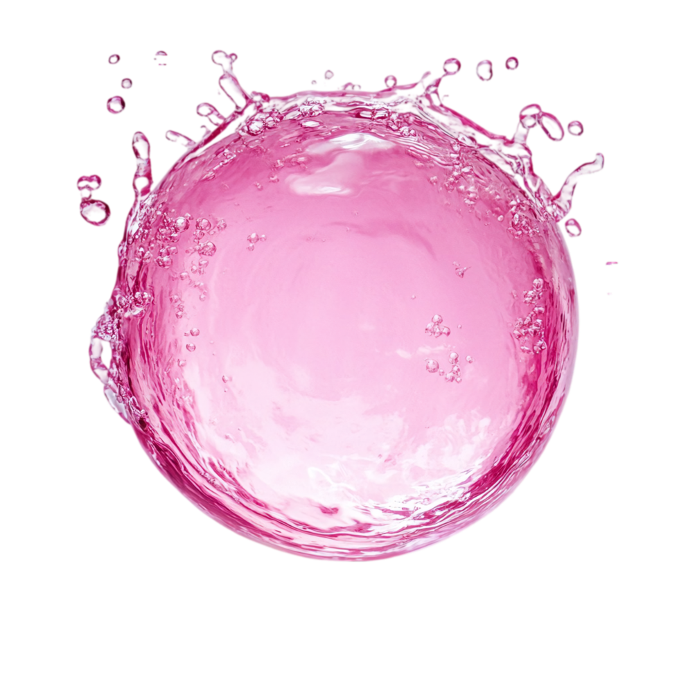 Pink liquid splash sphere on a plain background design isolated on transparent background png