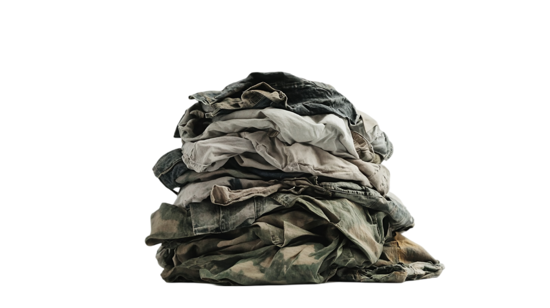 Pile of folded clothes apparel textile fabric material isolated on transparent background png