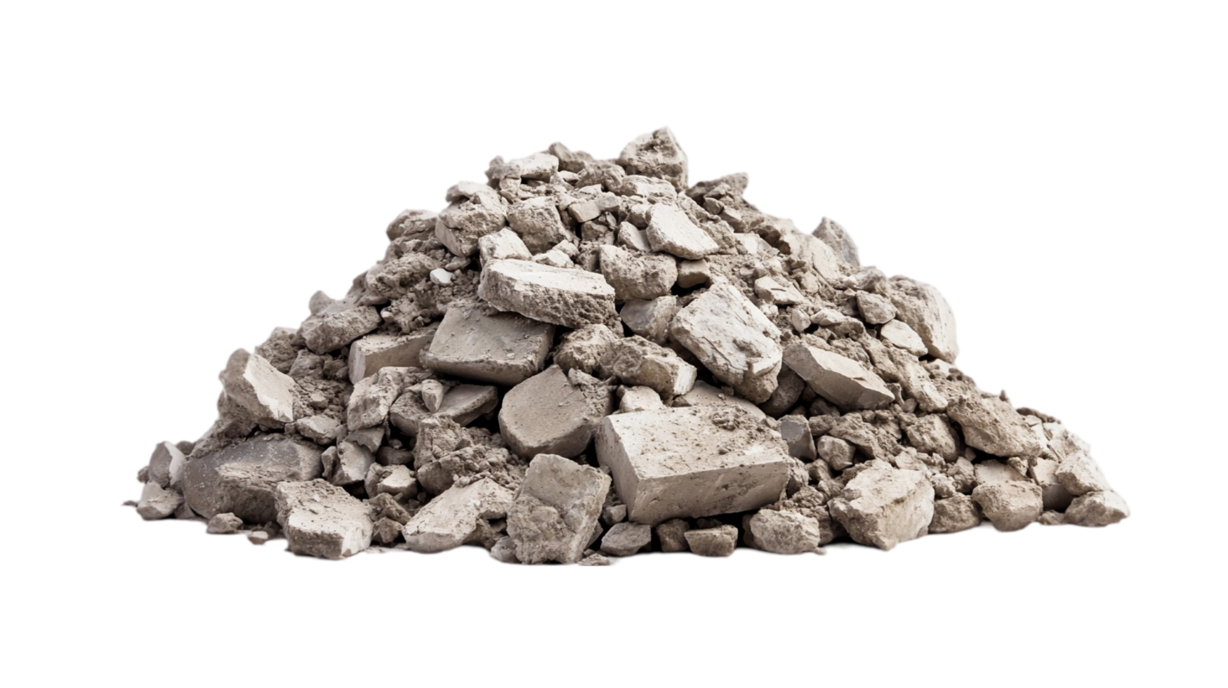 Pile of rubble debris construction material aggregate waste isolated on transparent background png