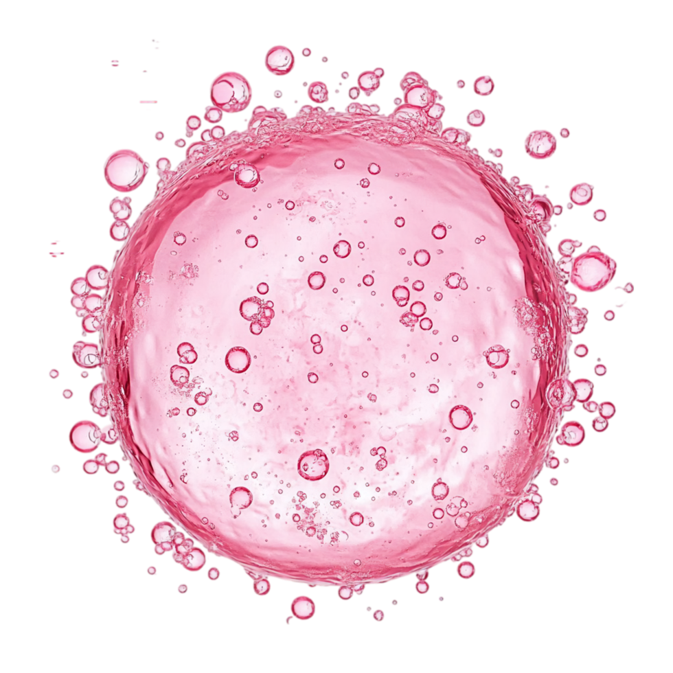 Pink liquid sphere with bubbles for beauty and science isolated on transparent background png