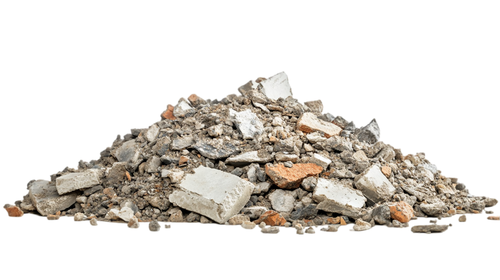 Pile of concrete rubble construction debris material isolated on transparent background png