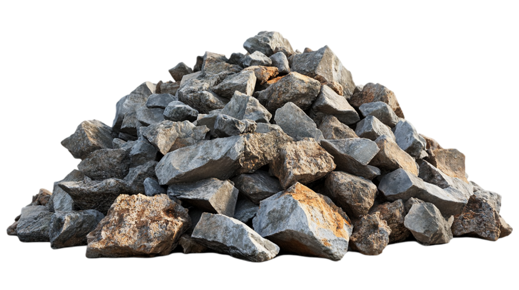 Pile of rocks materials construction gray stones rubble isolated on transparent background png