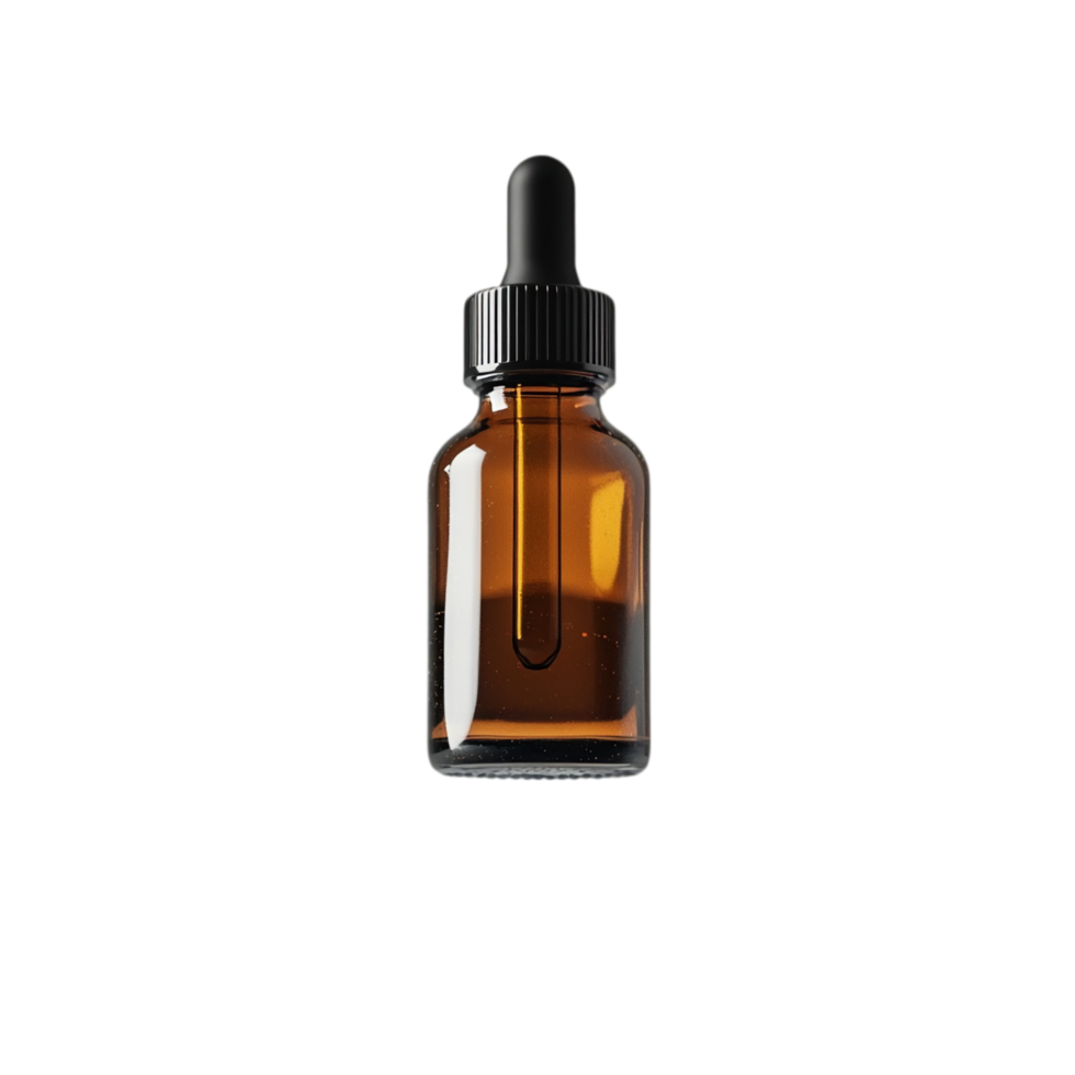 Amber bottle with dropper for serum or essential oil isolated on transparent background png