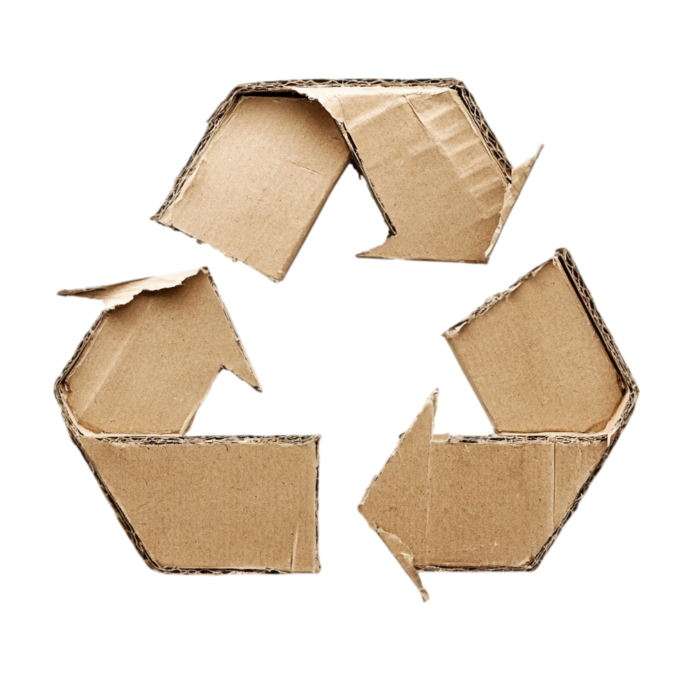 Cardboard recycling symbol concept for eco sustainability isolated on transparent background png