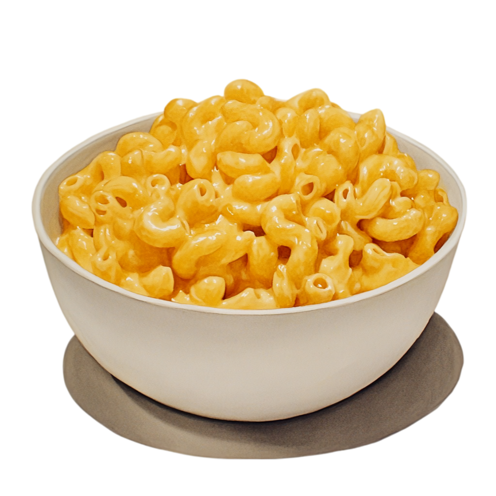 Creamy macaroni and cheese in a white bowl delicious isolated on transparent background png