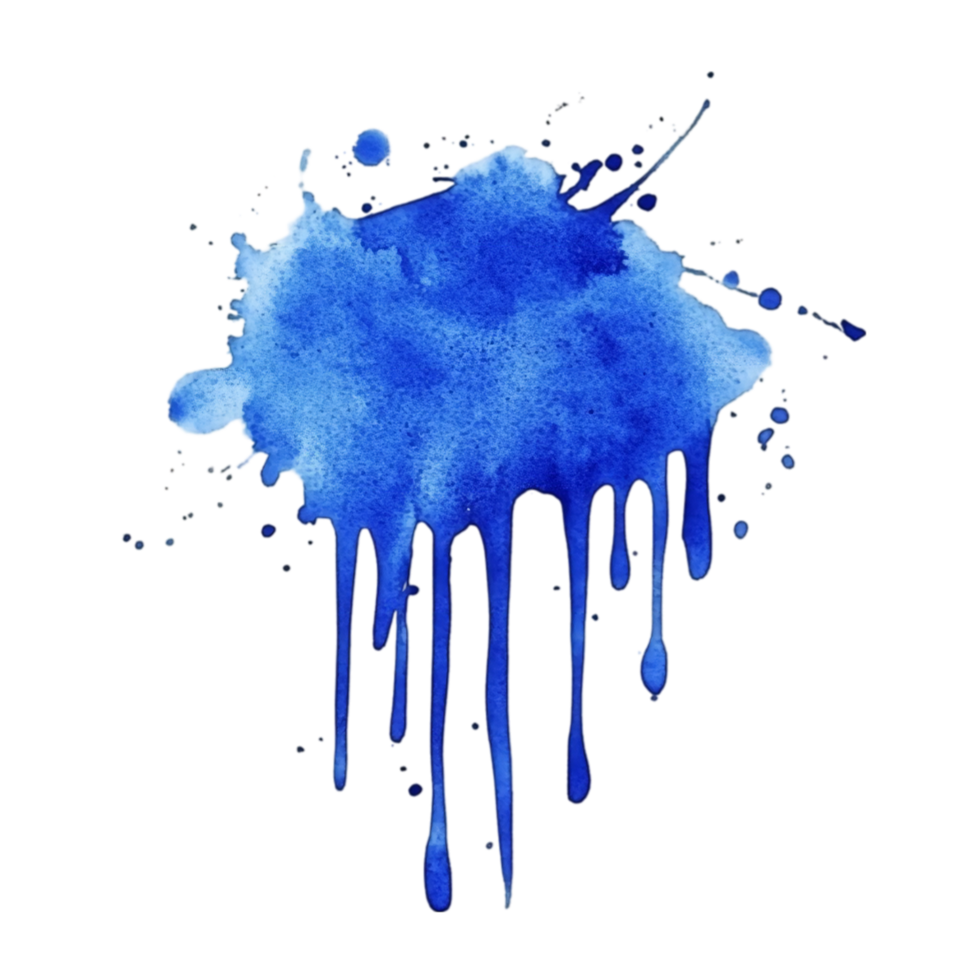 Watercolor splash blue paint drip abstract element art isolated on transparent background png