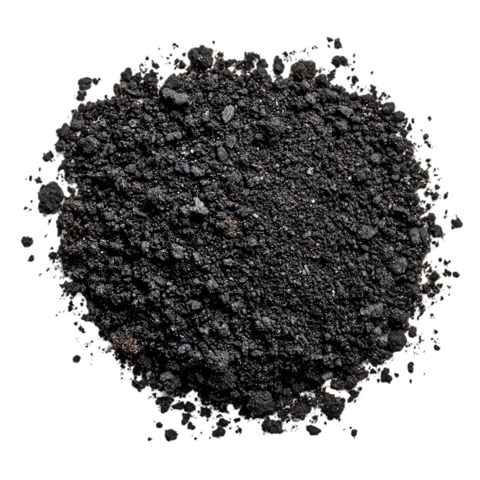 Pile of dark soil ground texture garden soil closeup view isolated on transparent background png