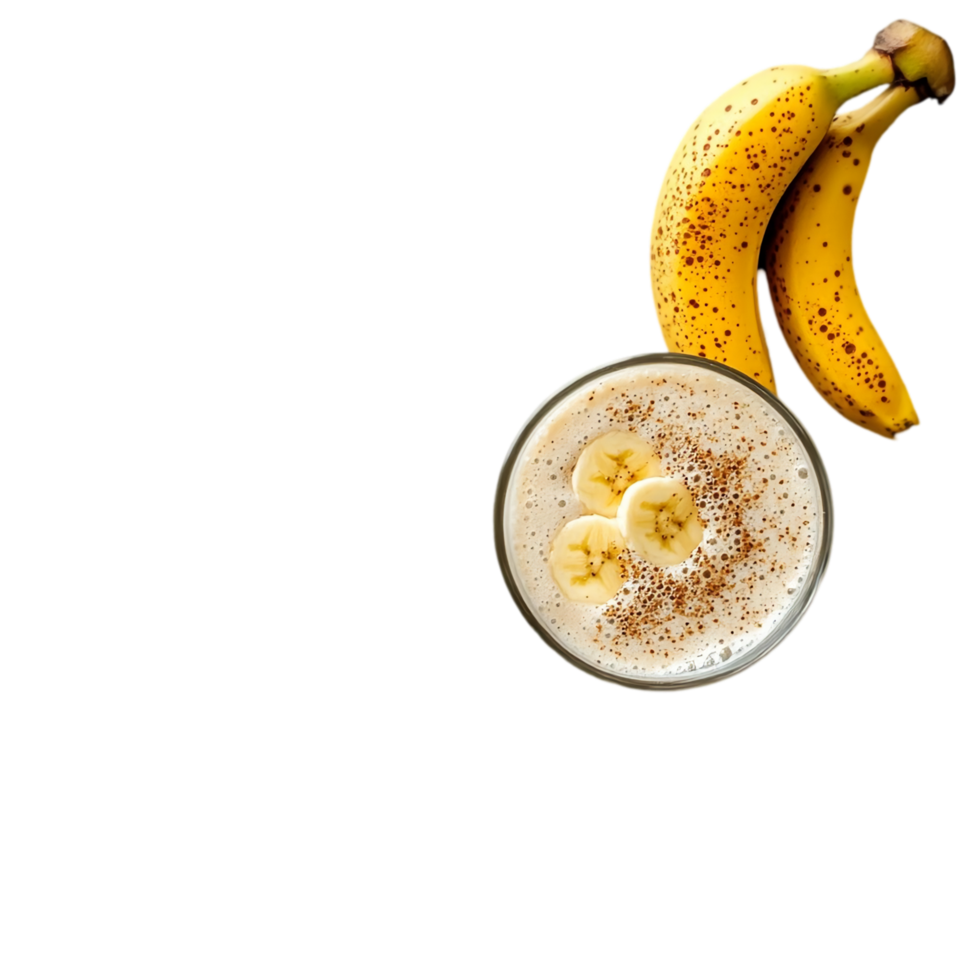 Delicious banana smoothie in glass with fresh bananas fruit isolated on transparent background png