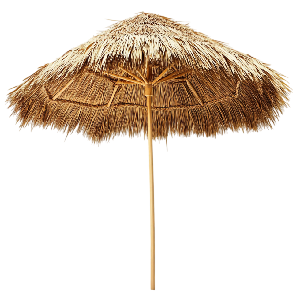 Straw beach umbrella tiki hut sunshade summer vacation isolated on transparent background png
