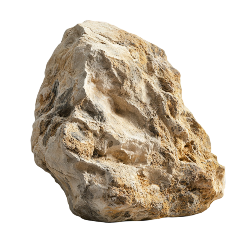 A large rock formation with textured surface geology isolated on transparent background png