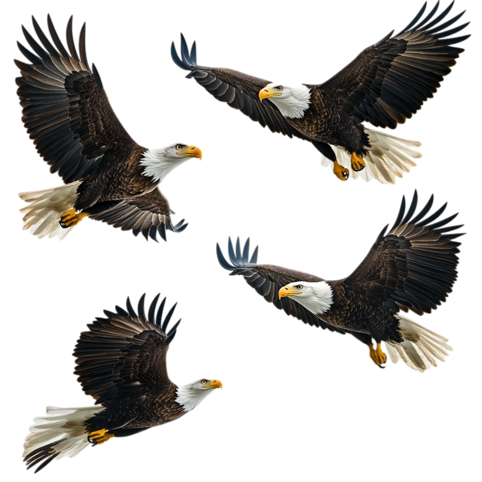 Bald eagles flying american symbol birds of prey wildlife isolated on transparent background png