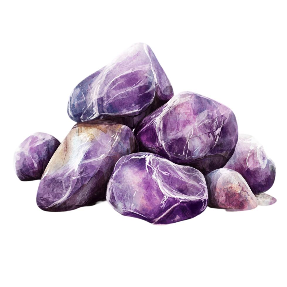 Pile of amethyst stones mineral gems art illustration isolated on transparent background png