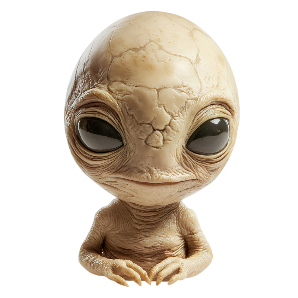 Extraterrestrial creature with large eyes close up view isolated on transparent background png