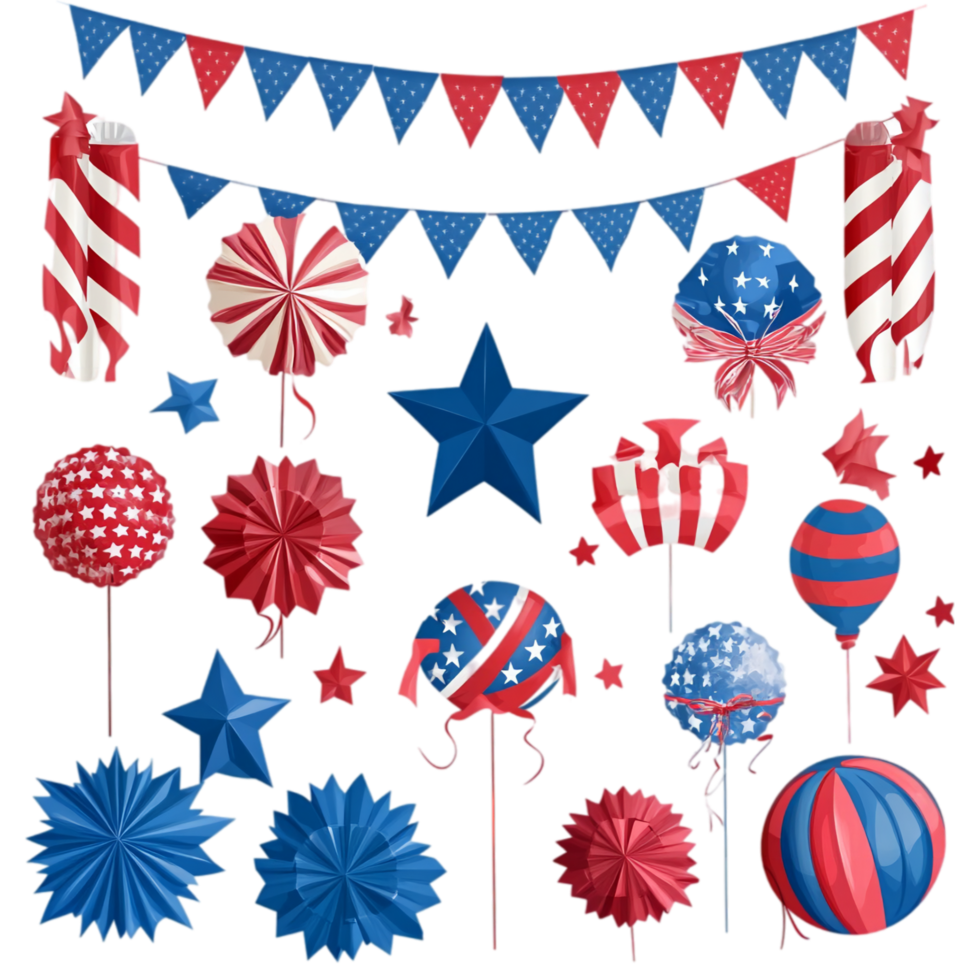 Patriotic decorations for july fourth celebration art isolated on transparent background png