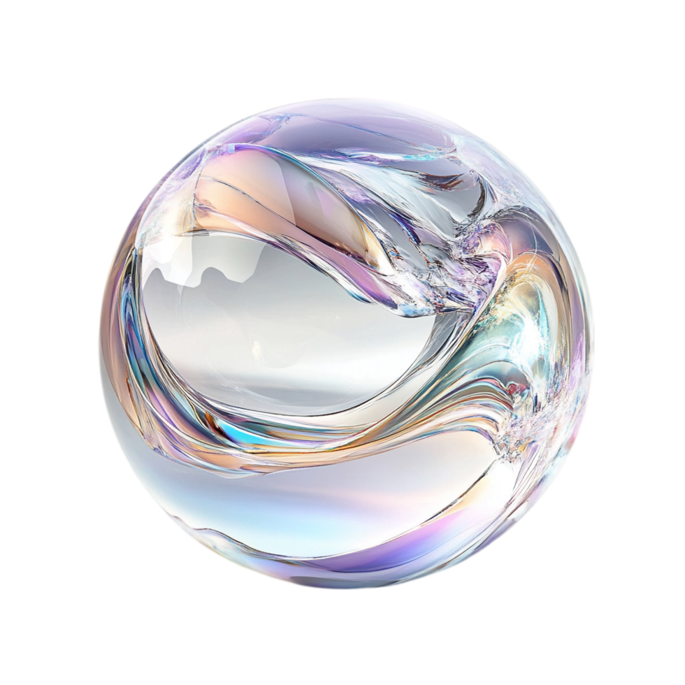 Iridescent sphere abstract artistic render background isolated on transparent background png
