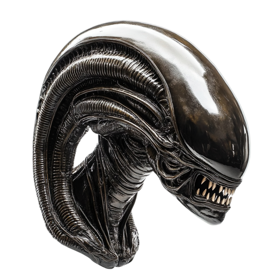 Alien creature figurine close up science fiction prop isolated on transparent background png