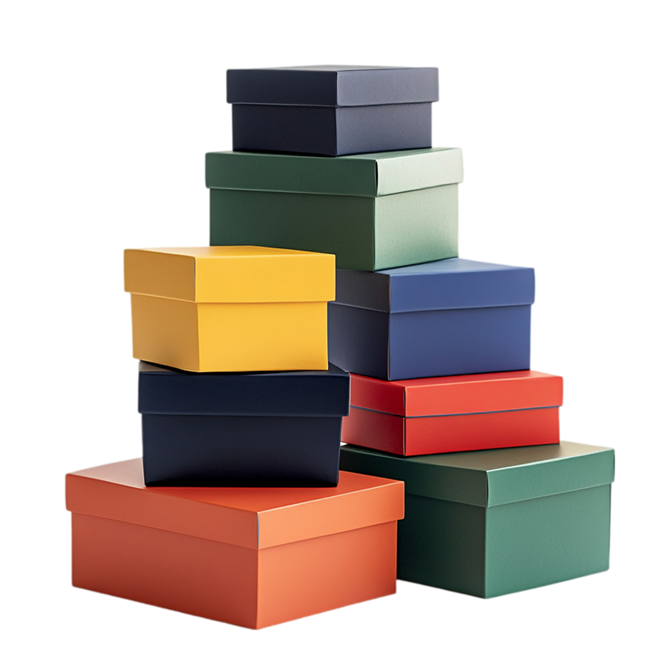 Colorful boxes stacked containers storage organization isolated on transparent background png