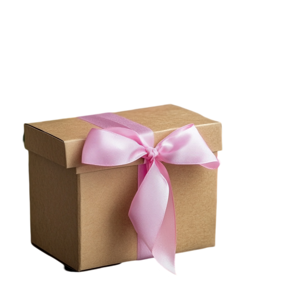 Cardboard box with pink ribbon for gift giving concept isolated on transparent background png
