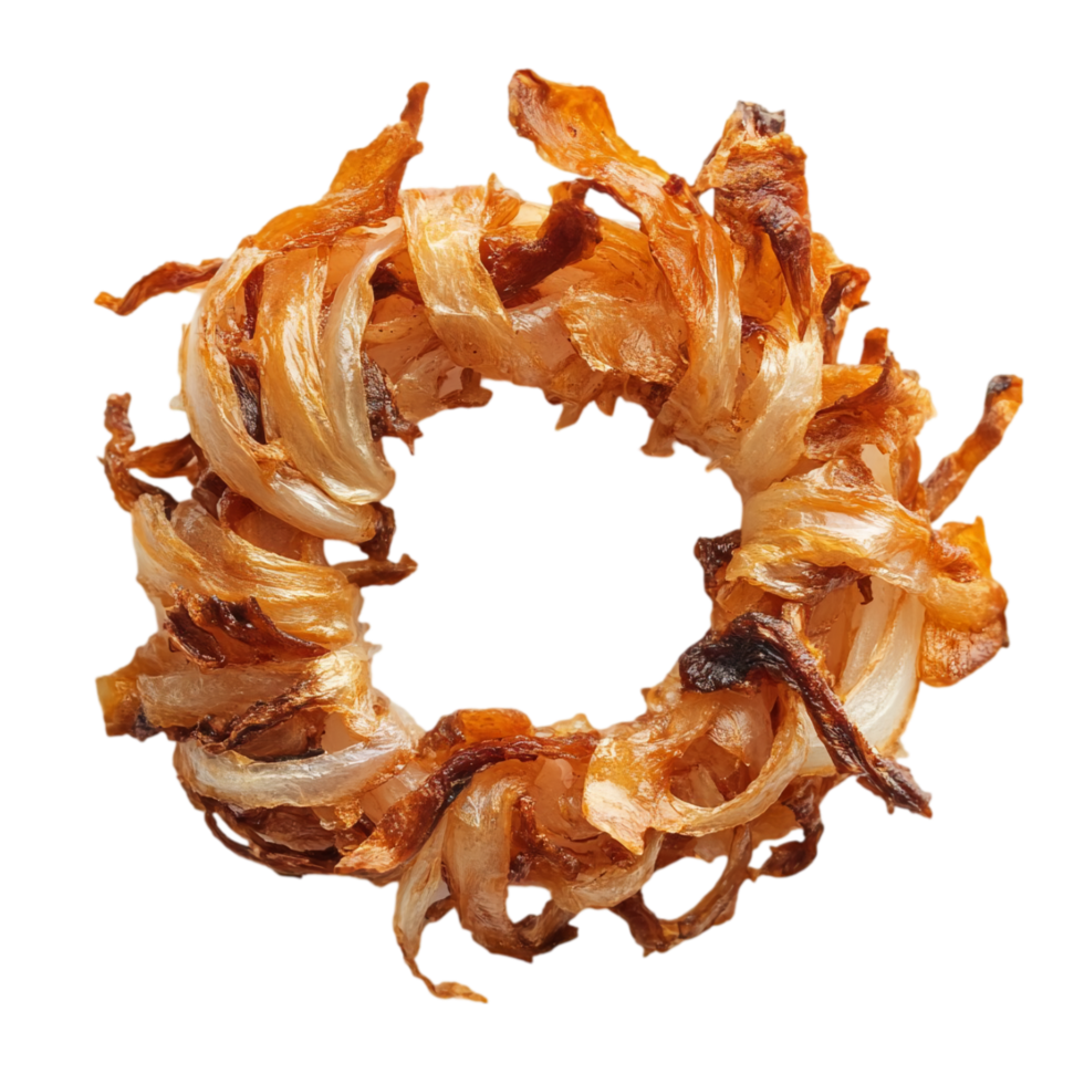 Crispy fried onion rings close up food studio presentation isolated on transparent background png