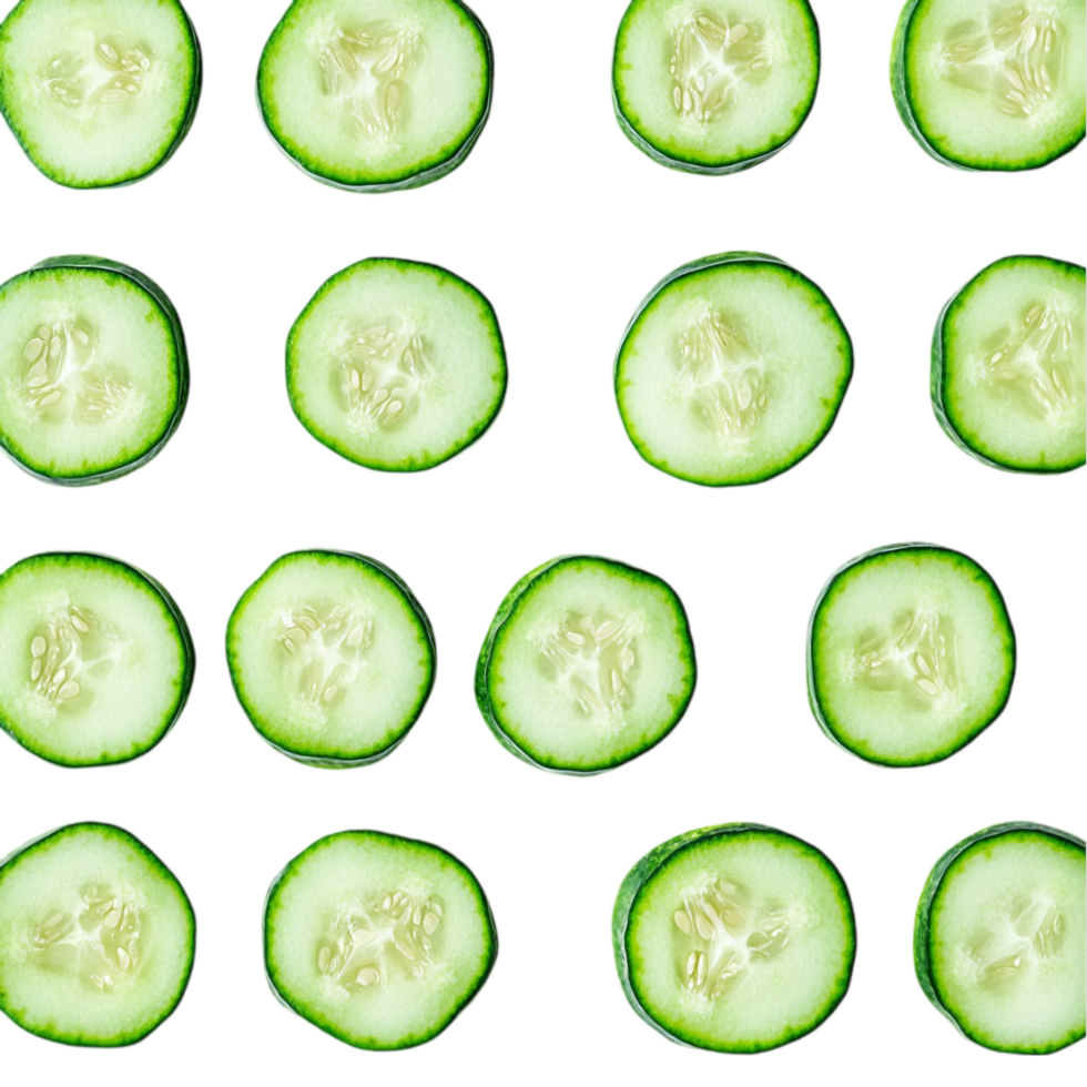 Fresh cucumber slices arrangement on a simple layout isolated on transparent background png