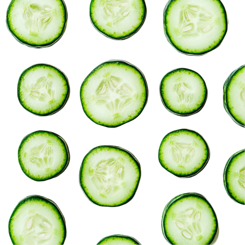Fresh cucumber slices pattern food ingredient artwork isolated on transparent background png