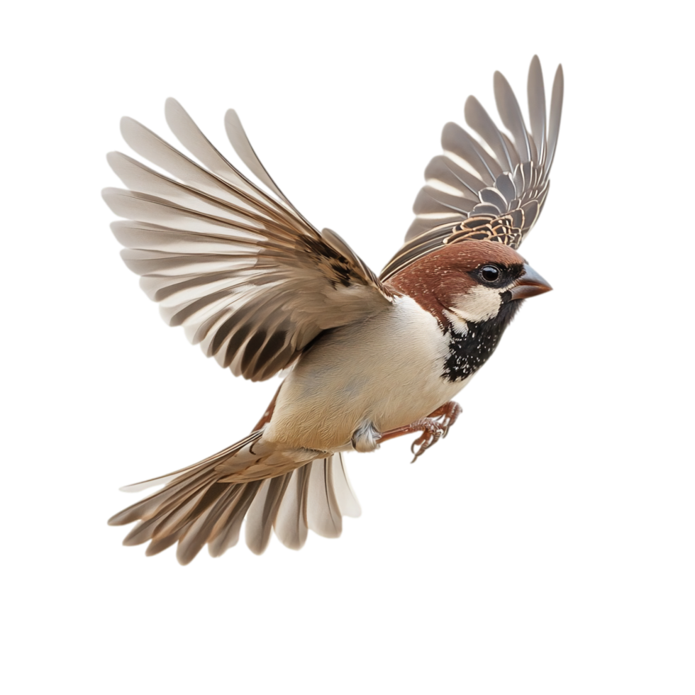 Flying sparrow avian wildlife animal ornithology artwork isolated on transparent background png