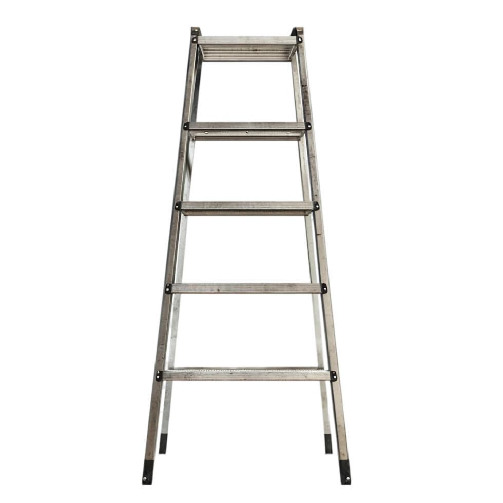 Aluminum step ladder equipment for construction work site isolated on transparent background png