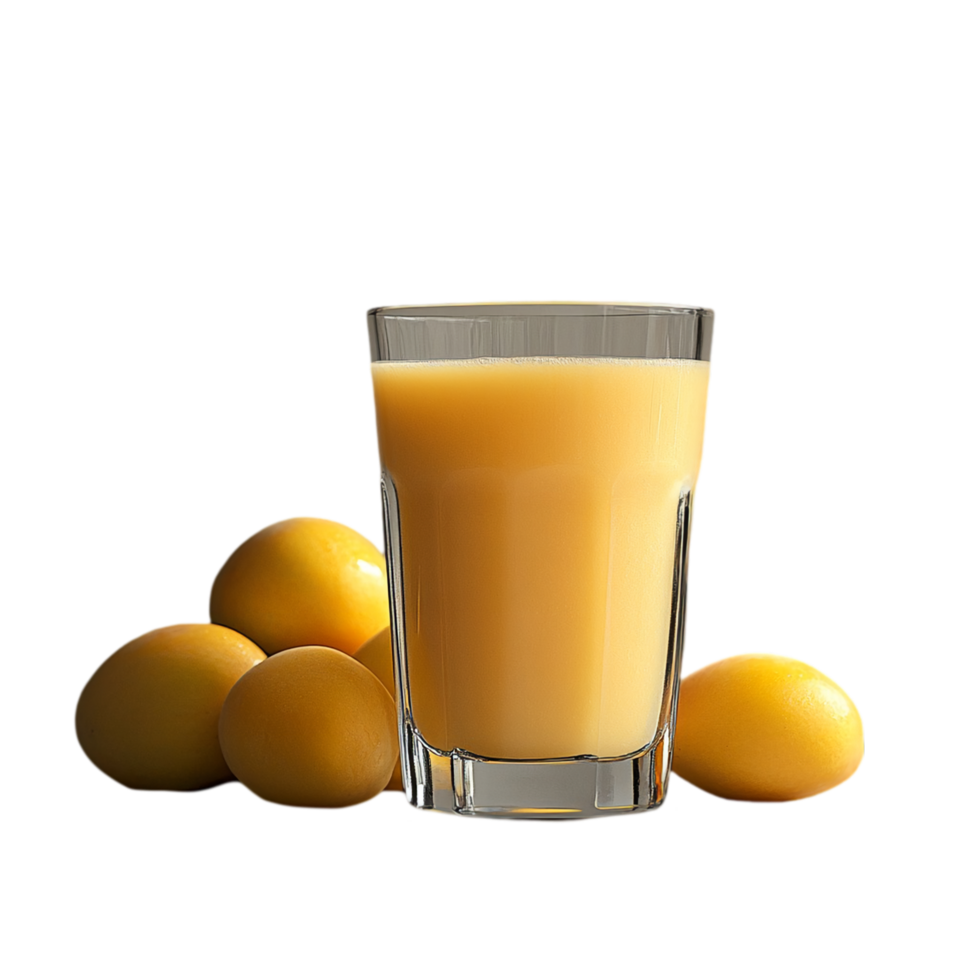 Fresh yellow juice beverage with eggs still life drink isolated on transparent background png