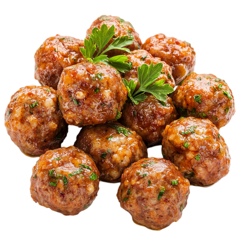 Delicious meatballs with herbs ready to be served fresh isolated on transparent background png
